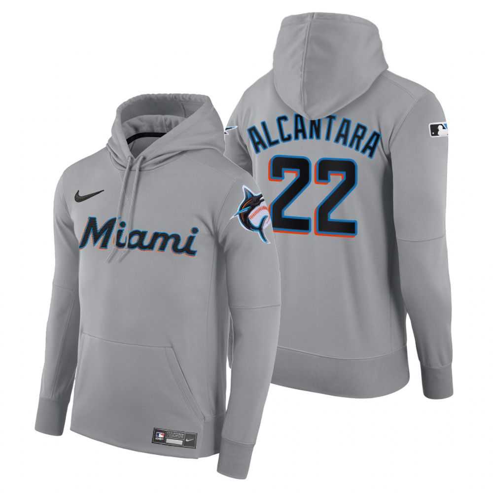 Men Miami Marlins 22 Alcantara gray road hoodie 2021 MLB Nike Jerseys